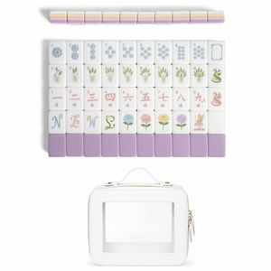 Purple Secret Garden Collection American Mahjong Tile Set (160pc) 1.26in. Layered Acrylic with White Faux Leather Travel Bag