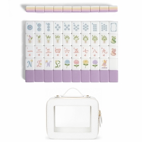 Purple Secret Garden Collection American Mahjong Tile Set (160pc) 1.26in. Layered Acrylic with White Faux Leather Travel Bag