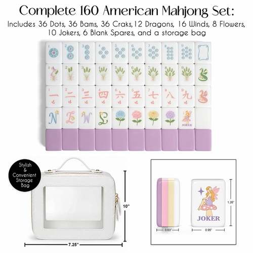 Purple Secret Garden Collection American Mahjong Tile Set (160pc) 1.26in. Layered Acrylic with White Faux Leather Travel Bag - alt image 2