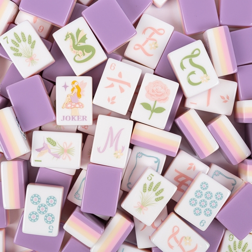 Purple Secret Garden Collection American Mahjong Tile Set (160pc) 1.24in. Layered Acrylic with White Faux Leather Travel Bag - alt image 2
