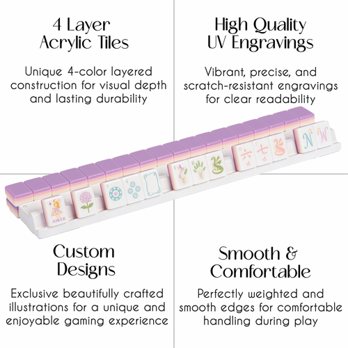 Purple Secret Garden Collection American Mahjong Tile Set (160pc) 1.24in. Layered Acrylic with White Faux Leather Travel Bag - alt image 3