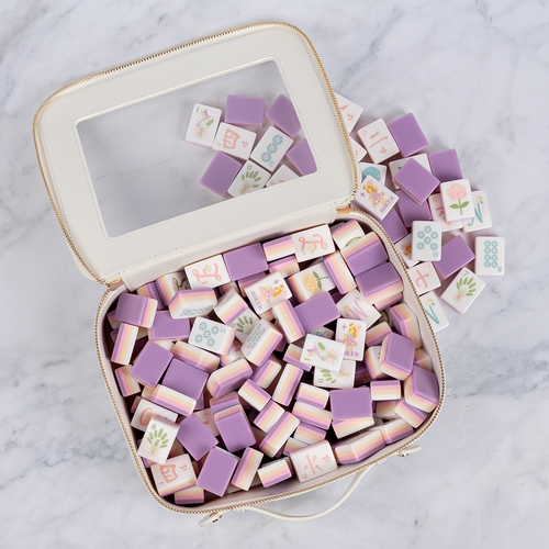 Purple Secret Garden Collection American Mahjong Tile Set (160pc) 1.24in. Layered Acrylic with White Faux Leather Travel Bag - alt image 5