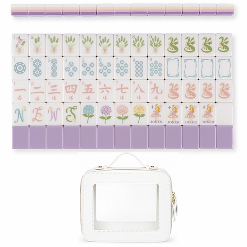Purple Secret Garden Collection American Mahjong Tile Set (160pc) 1.24in. Layered Acrylic with White Faux Leather Travel Bag