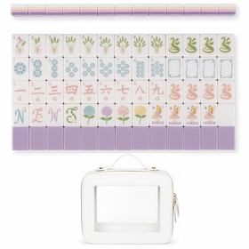 Purple Secret Garden Collection American Mahjong Tile Set (160pc) 1.26in. Layered Acrylic with White Faux Leather Travel Bag