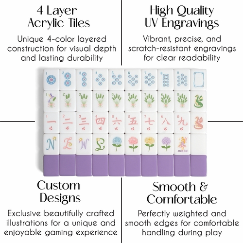 Purple Secret Garden Collection American Mahjong Tile Set (160pc) 1.26in. Layered Acrylic with White Faux Leather Travel Bag - alt image 2