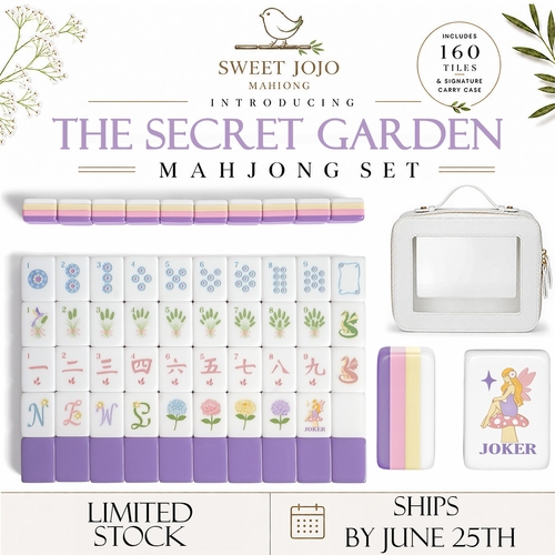 Purple Secret Garden Collection American Mahjong Tile Set (160pc) 1.26in. Layered Acrylic with White Faux Leather Travel Bag - alt image 3