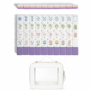 Purple Secret Garden Collection American Mahjong Tile Set (160pc) 1.26in. Layered Acrylic with White Faux Leather Travel Bag