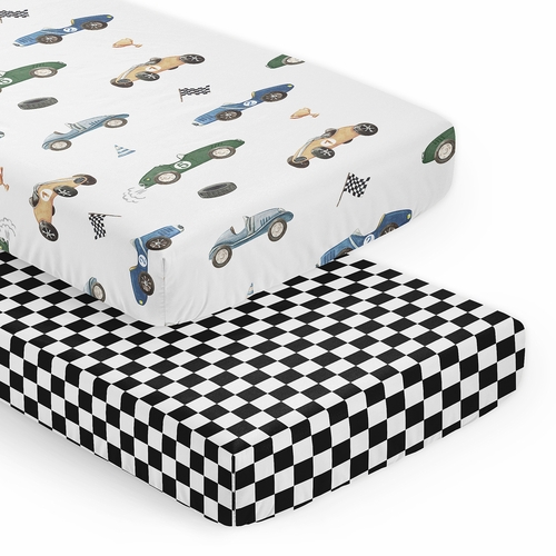 Race Car Blue and Green Collection 2 Pack Crib Sheets