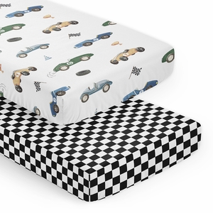 Race Car Blue and Green Collection 2 Pack Crib Sheets