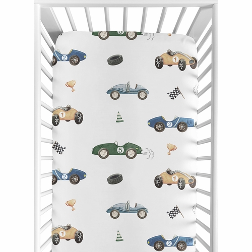 Race Car Blue and Green Collection Crib Sheet