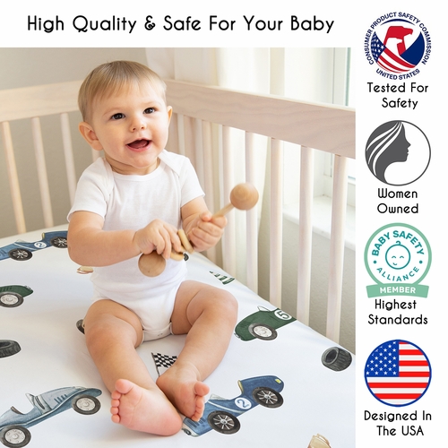 Race Car Blue and Green Collection Crib Sheet - alt image 2