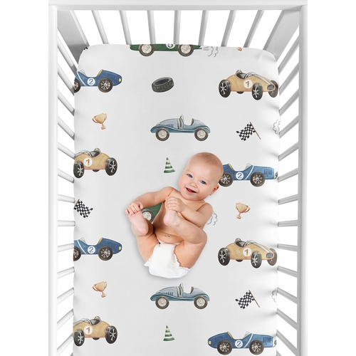 Race Car Blue and Green Collection Crib Sheet - alt image 5