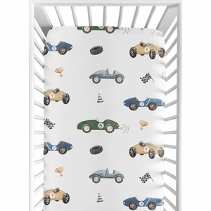Race Car Blue and Green Collection Crib Sheet