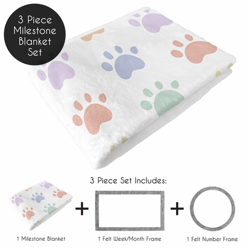 Rainbow Paw Print Collection Dog Birthday Milestone Blanket - alt image 1