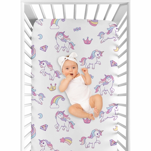 Rainbow Unicorns Collection Crib Sheet - alt image 3