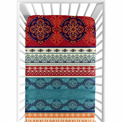 Red Boho Collection Crib Sheet