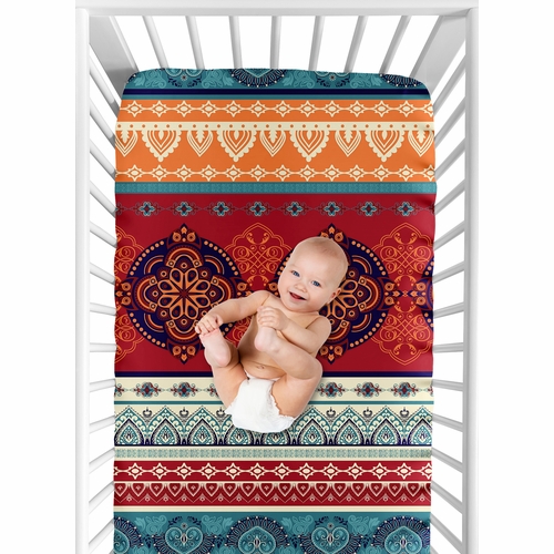 Red Boho Collection Crib Sheet - alt image 3