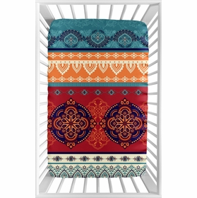 Red Boho Collection Mini Crib Sheet