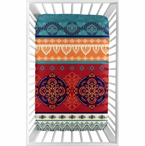 Red Boho Collection Mini Crib Sheet