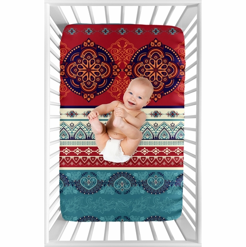 Red Boho Collection Mini Crib Sheet - alt image 2