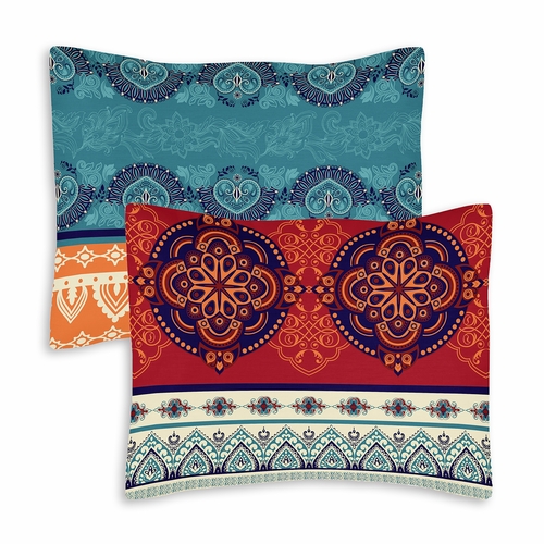 Red Boho Collection Pillow Sham Covers - 2 Pack Set