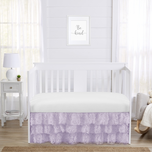Rose Lavender Collection 3 Tiered Crib Bed Skirt - alt image 1