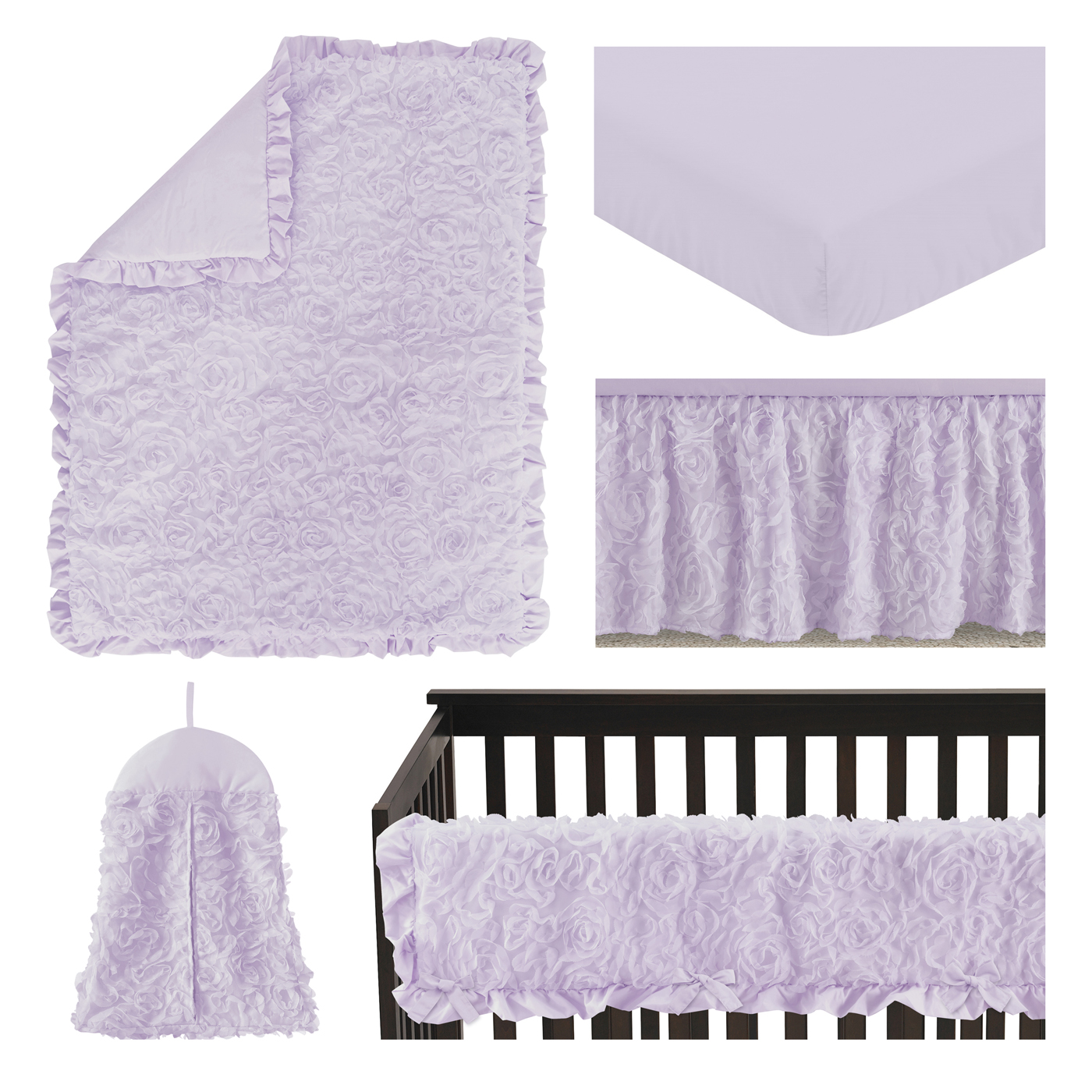 Rose Lavender Collection 5 Piece Crib Bedding