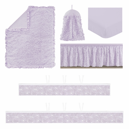 Rose Lavender Collection Sweet Jojo Designs 6 Piece Crib Bedding + BreathableBaby Breathable Mesh Liner - alt image 1