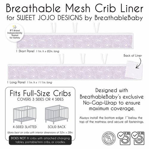Rose Lavender Collection Sweet Jojo Designs + BreathableBaby Breathable Mesh Crib Liner - alt image 5