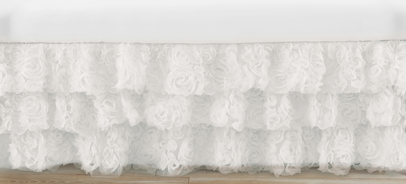 Rose White Collection 3 Tiered Crib Bed Skirt