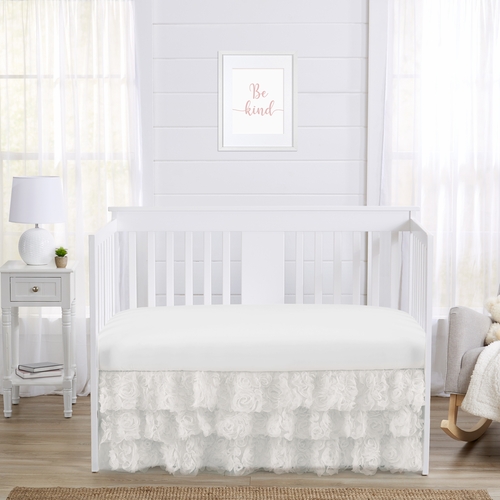 Rose White Collection 3 Tiered Crib Bed Skirt - alt image 1