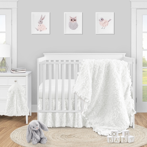Rose White Collection 4 Piece Crib Bedding