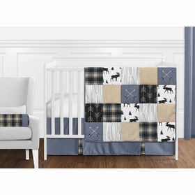 Rustic Patch Blue and Tan Collection 11 Piece Bumperless Crib Bedding