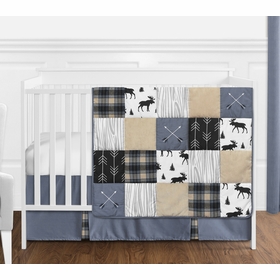 Rustic Patch Blue and Tan Collection 4 Piece Bumperless Crib Bedding