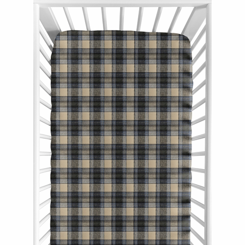 Rustic Patch Blue and Tan Collection Plaid Crib Sheet