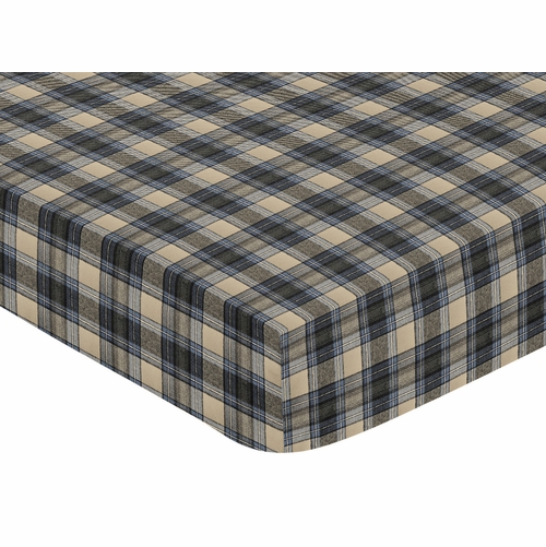 Rustic Patch Blue and Tan Collection Plaid Crib Sheet - alt image 2