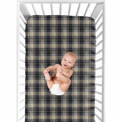 Rustic Patch Blue and Tan Collection Plaid Crib Sheet - alt image 3