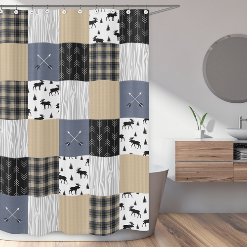 Rustic Patch Blue and Tan Collection Shower Curtain - alt image 1
