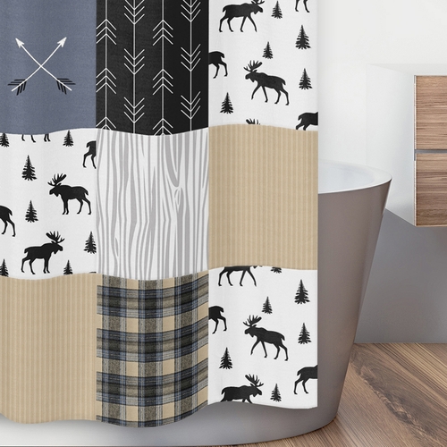 Rustic Patch Blue and Tan Collection Shower Curtain - alt image 2