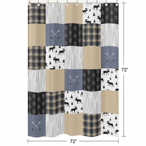 Rustic Patch Blue and Tan Collection Shower Curtain - alt image 4