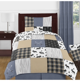 Rustic Patch Blue and Tan Collection Twin Bedding