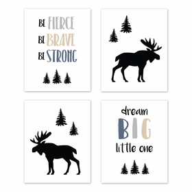 Rustic Patch Blue and Tan Collection Wall Art Prints - Set of 4