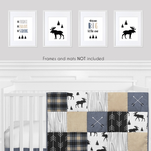 Rustic Patch Blue and Tan Collection Wall Art Prints - Set of 4 - alt image 1