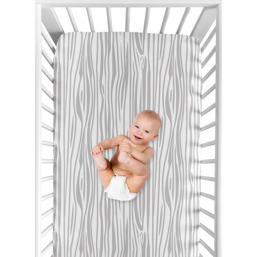 Rustic Patch Collection Crib Sheet - Wood Grain Print - alt image 3