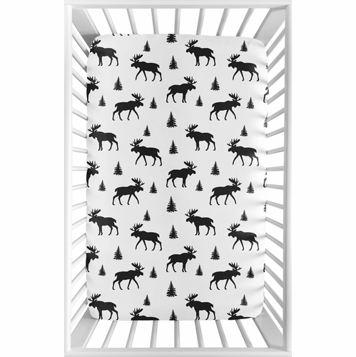 Rustic Patch Collection Mini Crib Sheet - Moose Print - alt image 1