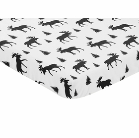Rustic Patch Collection Mini Crib Sheet - Moose Print
