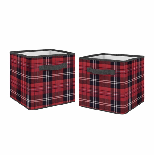 Rustic Patch Collection Plaid Foldable Fabric Storage Bins - Set of 2