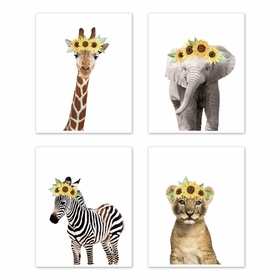 Safari Jungle Animal Wall Art Prints - Set of 4 - Sunflower