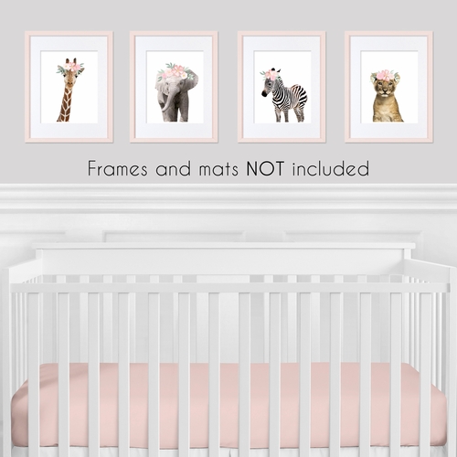 Safari Jungle Animal Wall Art Prints - Set of 4 - Watercolor Rose Flower - alt image 1