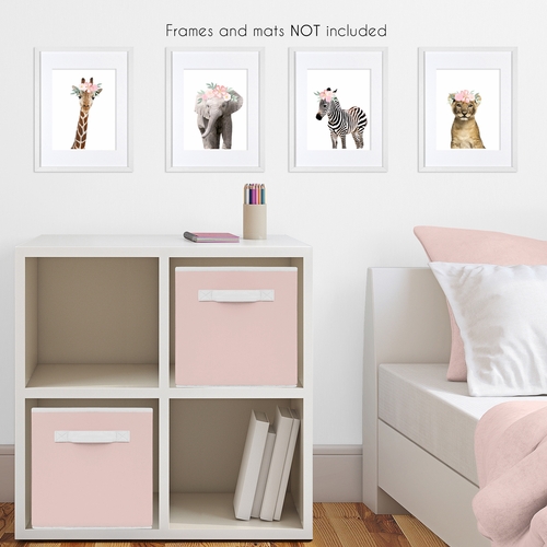 Safari Jungle Animal Wall Art Prints - Set of 4 - Watercolor Rose Flower - alt image 2